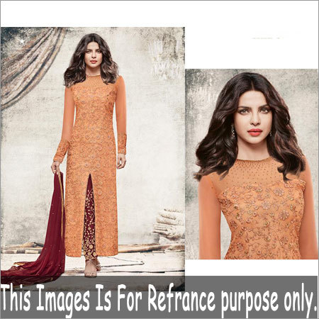Ladies Orange Embroidery Suit