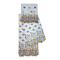 White and Gold Bazin Embroidery Unstitched Suit