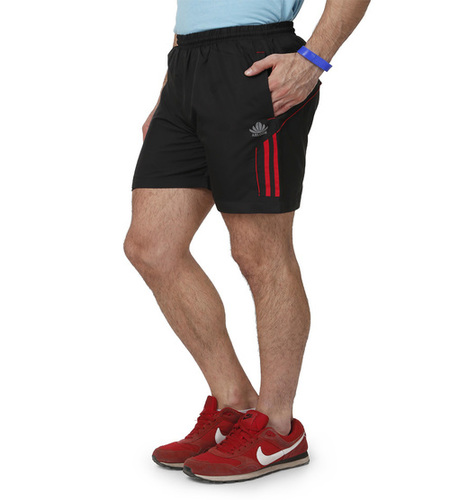 Black & Red Shorts for Men - Polyester Material, Plain Pattern, Black Color | Shrink Proof, Smooth Finish, Cost-Effective Quality