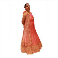 Embroidered Lehenga Saree - Net Fabric, 5.5 Meters Length, Pink Color | Partywear Elegance With Sleeveless Design And Versatile Dupatta Styling
