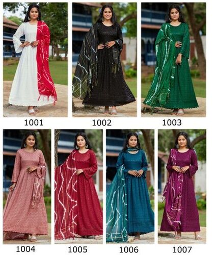 Full Sleeve Gown with Dupatta set in Chikan Work