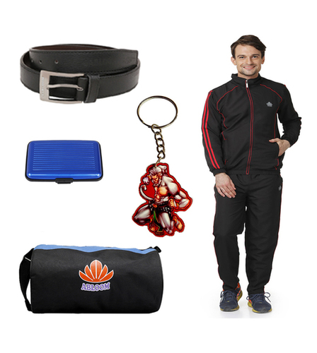 Men's Tracksuit - Polyester Fabric, Sizes L/XL/XXL, Black & Red Design | Sweat Absorbent, Colorfastness, Elegantly Stitched
