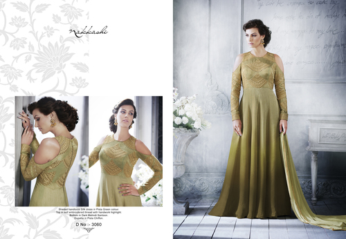 Pista Green Handloom Silk Fabric Gown