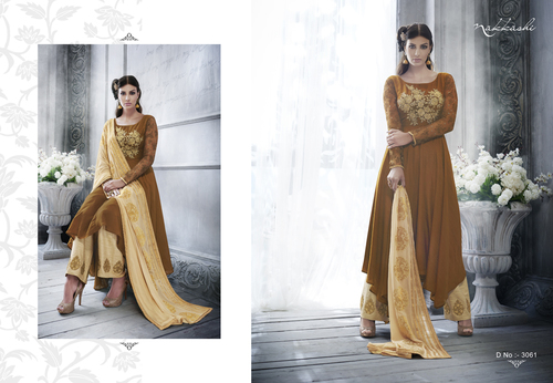 Chocolate Brown Color Silk Salwar Kameez