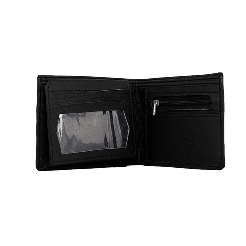 Mens Black Wallet - Synthetic Leather Free Size | Additional Flap for More Cards External Pocket for Personalization Fabric Lining