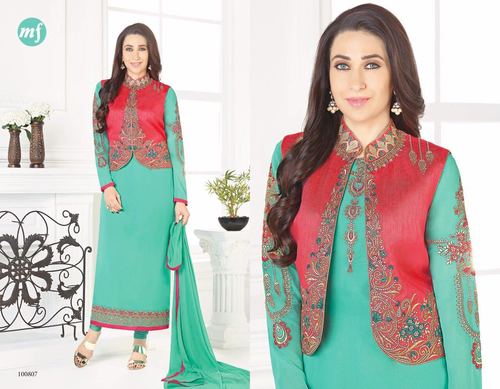 Grey Color Georgette Churidar Salwar Suit