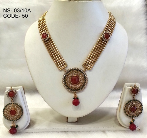 Antique Necklace Set - Copper Alloy, Lightweight and Durable Design | Matching Pendants and Earrings, Polished Edges, Ethnic Motifs
