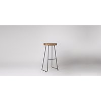 Welles Bar Stool - Mango Wood Seat, 46x42x76 Cm, Matt Charcoal Coated Steel Legs | Handmade, Indoor Use, Firm Comfort, Water Resistant