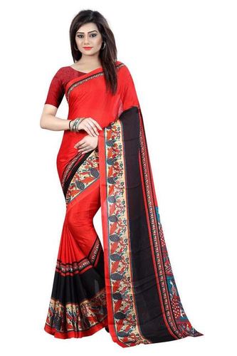 Red Printed Designer Saree