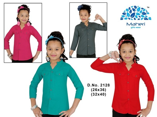 Rayon Shirt - Size 26-36 for Girls Aged 4-15 Years | Modern Style Plain Pattern Perfect for Autumn Wear