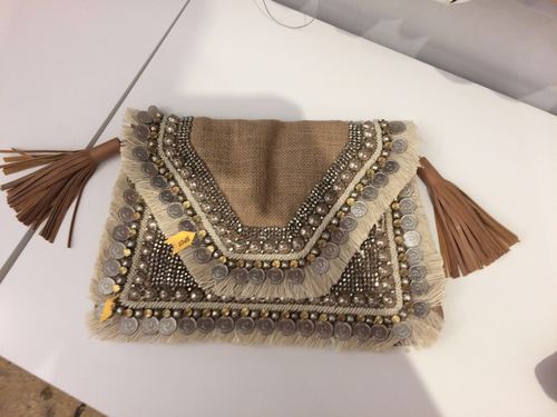 Cream Indian Jute Fringes Bag