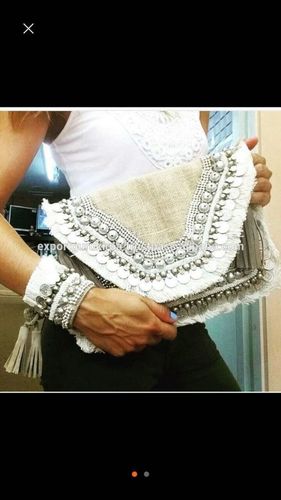 Cream Vintage Jute Bags With Coin