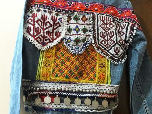 Blue Kuchi Beaded Patchwork Denim Jacket