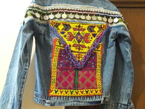 Vintage Afghan Beaded Jacket - Embroidered Blue Design | Full Sleeves, Elegant Lace and Bead Decoration