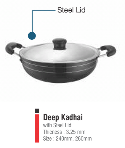 DEEP KADHAI WITH LID 3 NO SE 8 NO