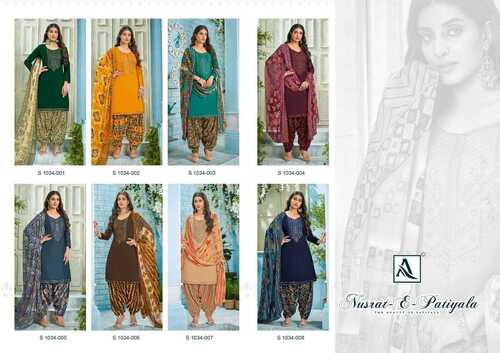 Alok Suit - Pure Jam Cotton Solid Top with Embroidery 2.5 Mtr, Pure Soft Cotton Digital Patiyala Print 3 Mtr Bottom, Pure Nazneen Chiffon Printed Dupatta 2.30 Mtr, Full Sleeves, Embroidered Design, Cool Dry, Plus Size, Washable, Suitable for All Seasons