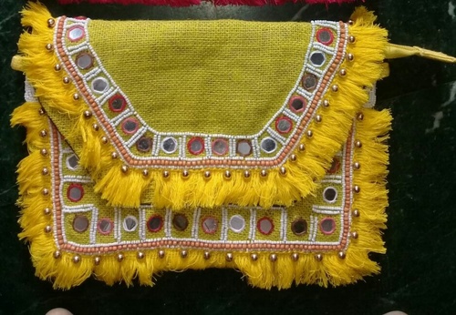 Yellow Handmade Jute Vintage Bag
