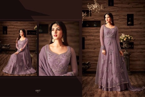 Violet Designer Net Embroidered Salwar Kameez