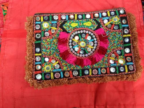 Ethnic Bead Clutch - Multicolor Embroidered Design, Zipper Top Closure with Customizable Color and Design Options