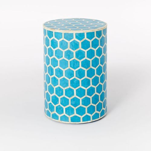 Blue and White Bone Inlay Round Shape Stool