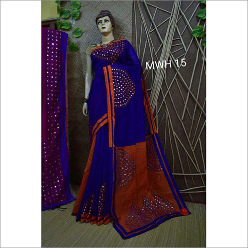 Mirror work on Cotton Sareee