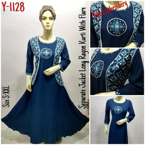 Long Rayon Kurti with Flare