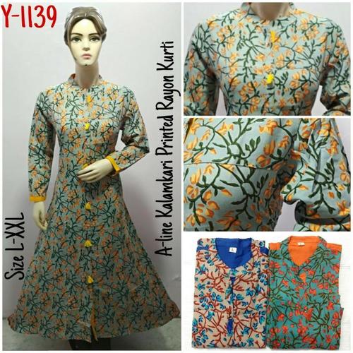 Kalamkari Print Rayon Slub Kurti