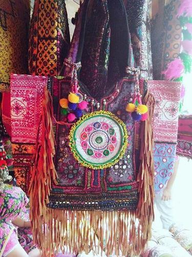 Vintage Banjara Frangies Handbag - Multi-Color Embroidered Design | Customizable Colors, Stylish Patch Handle