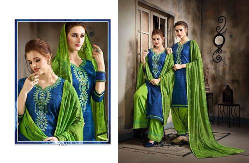 Cotton Satin Patiyala Salwar Suit