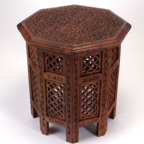 Indian hand carved solid wood side table
