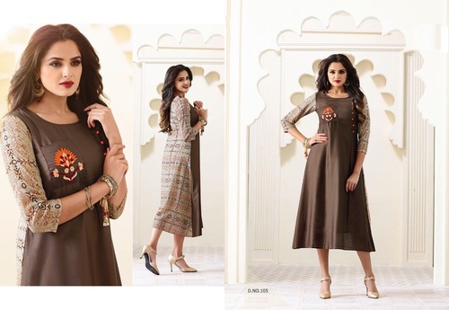 Brown Digital Print Ready Made Kurtis