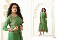 Green Faux Georgette Ready Made Satin Jacket Kurtis