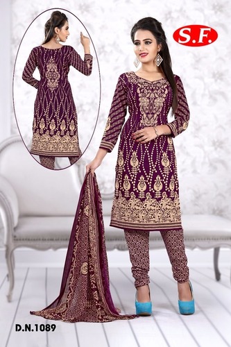 Fancy Dress Material - Leon Fabric, Purple Color, Chiffon Dupatta | Elegant Design, Soft Texture, Vibrant Color, Trendy Style