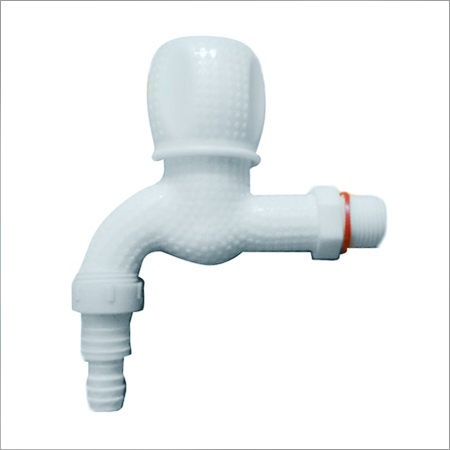 Nozzle Bib Cock - Plastic, Wall Mounted, Round Shape, White Color | Full Turn Mechanism, Foam Flow, Distinctive Design, Longer Life, Robust Construction