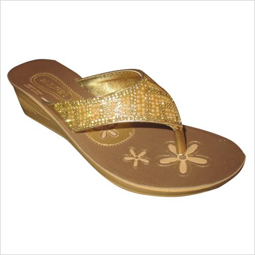 Brown And Golden Ladies Fancy Pu Sliper