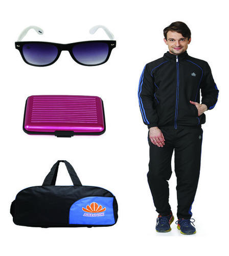 Black Mens Track Suit & Duffle Bag Combo(Black&Blue)