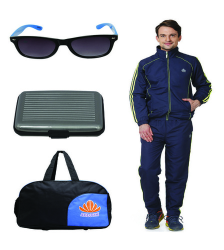 Polyester Mens Track Suit & Duffle Bag Combo (Nevy&Green)