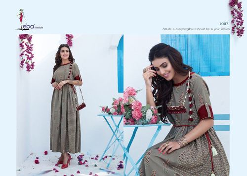 RAYON PRINTED KURTI WITH KHADI FABRIC
