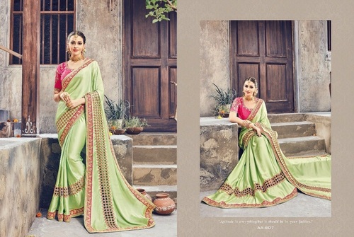 Neon Green Elegent Fancy Silk Saree