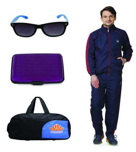 Polyester Mens Track Suit & Duffle Bag Combo(Nevy & Red)