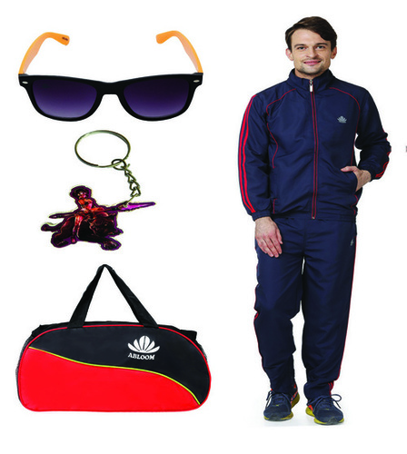 Polyester Mens Track Suit & Duffle Bag Combo (Nevy & Red )