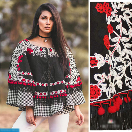 Western Tops - Cotton, 28 Inches, Black | Stylish 3/4 Sleeve, Floral Embroidery, Fringes, Comfortable Summer Wear