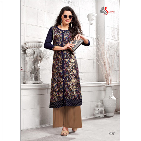 Fashionable Kurtis - Cotton, 45 Inches, Round Neck, 3/4 Sleeves | Comfortable, Stylish, Embroidered Office Wear