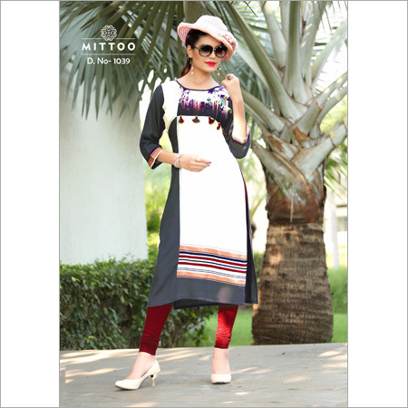 Ladies Kurtis - Rayon, 44 Inches, Grey | Stylish, Comfortable, Embroidered, Party Wear, 3/4 Sleeves