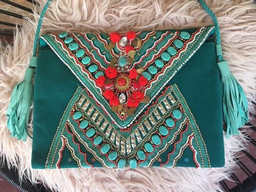 Green Colored vintage Lace Bag