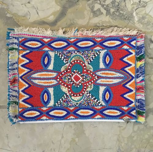 Multicolor Handloom Fabric Beaded Clutch