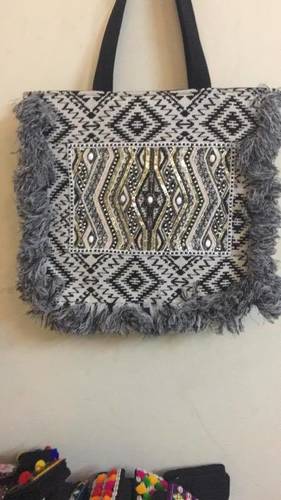Grey Handloom Fabric Ladies Handbag