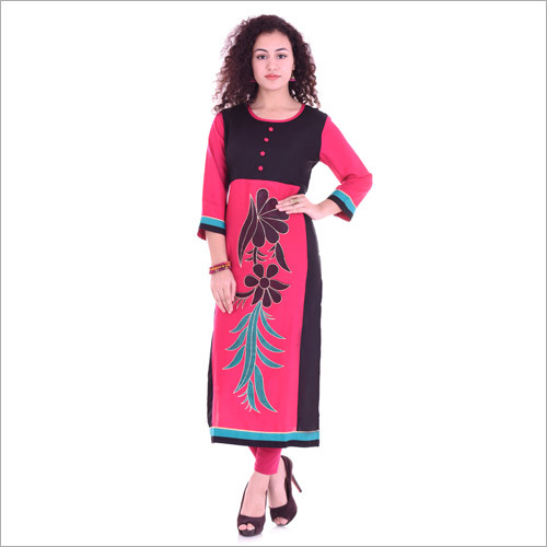 Pink Colour Cotton Sleeve Kurti