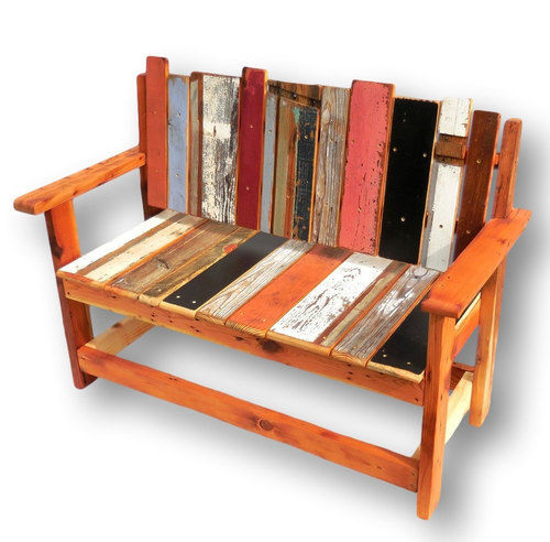 Reclaimed Solid Wood Rustic Multicolor Outdoor Bench