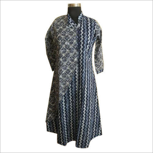 Collar Neck Printed Kurti - Cotton, Long Sleeves, Customizable Colors | Breathable, Cool Pass, No Fade, Waterproof